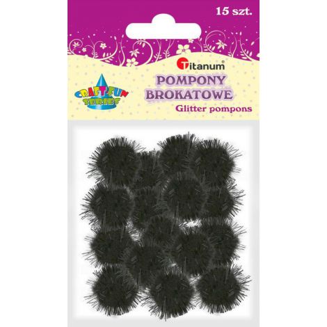 Pompony brokatowe Titanum 1.8cm Czarne, 15szt